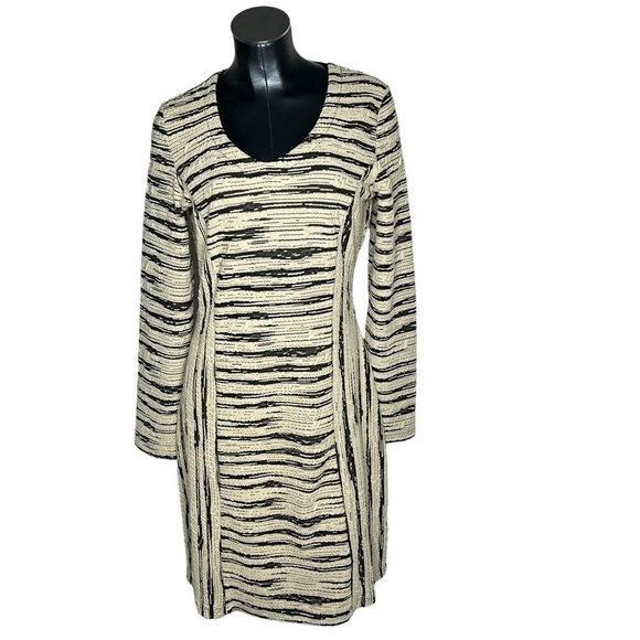 DZHAVAEL COUTURE Black Tan Stripe Detachable Cowl Neck Dress Size L - Picture 9 of 16